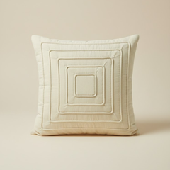 Fabric-Crafted Cream Cushion Cover – 16"x16" | Modern Layered Geometric Texture | Premium Poly Cotton |