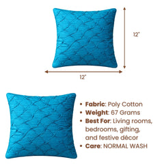 Fabric Crafted Cushion Cover – Turquoise | 12"x12" | Poly Cotton Fabric | Elegant Crinkle Texture Design