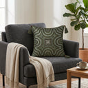 Handcrafted Cushion Cover – Green | 12"x12" | Embroidered Decorative Cushion Cover with Tassels