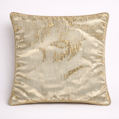 Fabric Crafted Cushion Cover – Cream | 16"x16" | Poly Cotton | Premium Shimmer Sequin Design