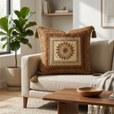 Hand Crafted Cushion Cover – Bronze | 16"x16" | Poly Cotton | Embroidered Medallion Design