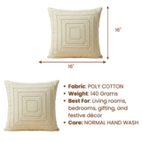 Fabric-Crafted Cream Cushion Cover – 16"x16" | Modern Layered Geometric Texture | Premium Poly Cotton |
