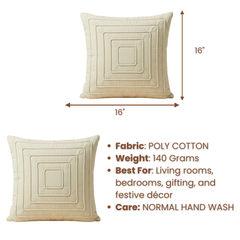 Fabric-Crafted Cream Cushion Cover – 16"x16" | Modern Layered Geometric Texture | Premium Poly Cotton |