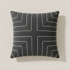Fabric-Crafted Black Cushion Cover – 12"x12" | Modern Geometric Line Design | Premium Poly Cotton