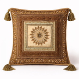 Hand Crafted Cushion Cover – Bronze | 16"x16" | Poly Cotton | Embroidered Medallion Design