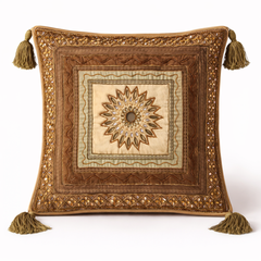 Hand Crafted Cushion Cover – Bronze | 16"x16" | Poly Cotton | Embroidered Medallion Design