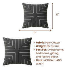 Fabric-Crafted Black Cushion Cover – 12"x12" | Modern Geometric Line Design | Premium Poly Cotton