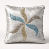 Silver Designer Cushion Cover | 16"x16" | Poly Chenille-Cotton | Embroidered Floral Cushion Cover for Sofa & Bed