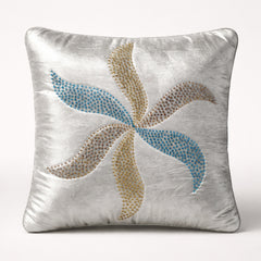 Silver Designer Cushion Cover | 16"x16" | Poly Chenille-Cotton | Embroidered Floral Cushion Cover for Sofa & Bed