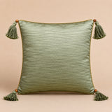 Handcrafted Cushion Cover – Green | 12"x12" | Embroidered Decorative Cushion Cover with Tassels