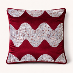 Hand-Crafted Cushion Cover – Maroon Silver | 16"x16" | Poly Chenille-Cotton | Royal Festive Statement