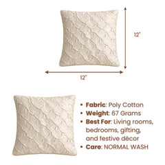 Fabric Crafted Cushion Cover – Cream | 12"x12" | Poly Cotton Fabric | Elegant Crinkle Texture Design