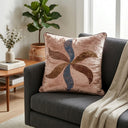 Brown Designer Cushion Cover | 16"x16" | Poly Chenille-Cotton | Embroidered Floral Cushion Cover for Sofa & Bed