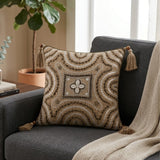 Handcrafted Cushion Cover – Golden Oak | 12"x12" | Embroidered Decorative Cushion Cover