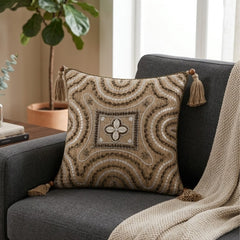 Handcrafted Cushion Cover – Golden Oak | 12"x12" | Embroidered Decorative Cushion Cover