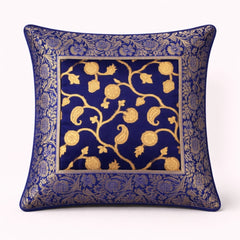 Fabric Crafted Cushion Cover – Royal Blue | 12"x12" | Poly Cotton | Traditional Border Design