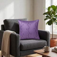Handcrafted Cushion Cover – Purple | 12"x12" | Poly Cotton Fabric | Elegant Wave Embroidery Design