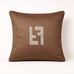 Handcrafted Brown Cushion Cover – 16"x16" | Minimal Symbol Embellishment | Premium Poly Cotton