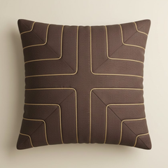 Fabric-Crafted Brown Cushion Cover – 12"x12" | Modern Geometric Line Texture | Premium Poly Cotton