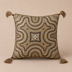 Handcrafted Cushion Cover – Golden Oak | 12"x12" | Embroidered Decorative Cushion Cover