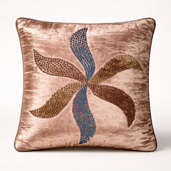Brown Designer Cushion Cover | 16"x16" | Poly Chenille-Cotton | Embroidered Floral Cushion Cover for Sofa & Bed