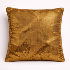 Fabric Crafted Cushion Cover – Gold | 16"x16" | Poly Cotton | Premium Shimmer Sequin Design