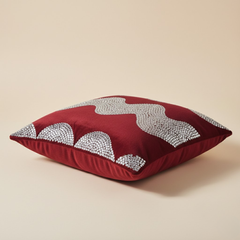 Hand-Crafted Cushion Cover – Maroon Silver | 16"x16" | Poly Chenille-Cotton | Royal Festive Statement