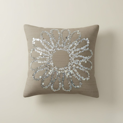 Handcrafted Khaki Floral Cushion Cover – 12"x12", Premium Poly Cotton