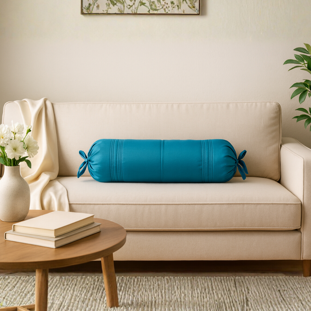 Fabric-Crafted Turquoise Green Bolster Cover – 15"x32" | Premium Polyester | Drawstring Closure | Lightweight & Durable
