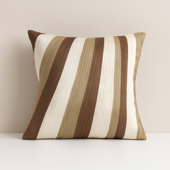 Fabric-Crafted Beige Cushion Cover – 12"x12", Multi-Stripe Textured Design in Premium Poly Cotton