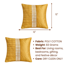 Hand Crafted Cushion Cover – Gold | 12"x12" | Poly Cotton | Decorative Panel Design