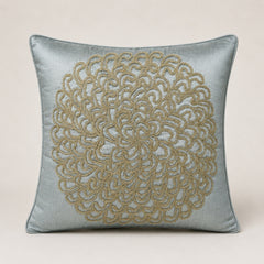 Machine Crafted Grey Cushion Cover – 16"x16" | Elegant Gold Floral Embroidery | Premium Poly-Cotton Decorative Cushion Cover