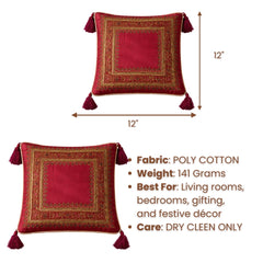 Hand Crafted Cushion Cover – Maroon | 12"x12" | Poly Cotton | Embroidered Border Design