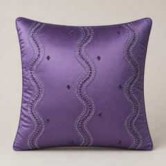 Handcrafted Cushion Cover – Purple | 12"x12" | Poly Cotton Fabric | Elegant Wave Embroidery Design