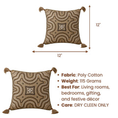 Handcrafted Cushion Cover – Golden Oak | 12"x12" | Embroidered Decorative Cushion Cover