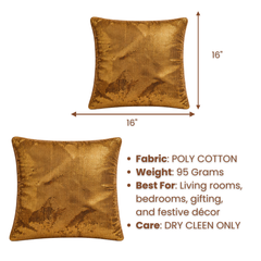 Fabric Crafted Cushion Cover – Gold | 16"x16" | Poly Cotton | Premium Shimmer Sequin Design