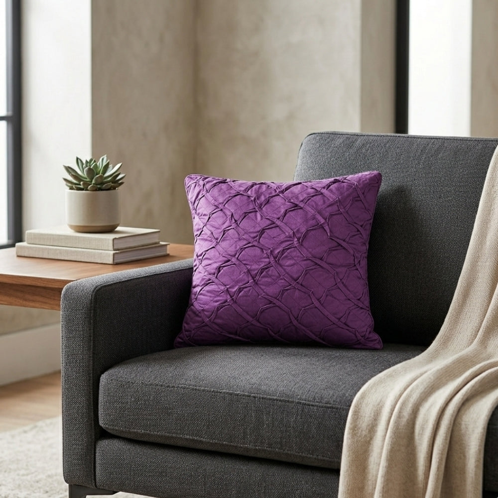 Fabric Crafted Cushion Cover – Purple | 12"x12" | Poly Cotton Fabric | Elegant Crinkle Texture Design