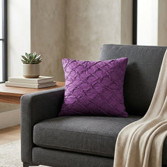Fabric Crafted Cushion Cover – Purple | 12"x12" | Poly Cotton Fabric | Elegant Crinkle Texture Design