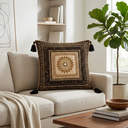 Hand Crafted Cushion Cover – Black | 16"x16" | Poly Cotton | Embroidered Medallion Design