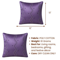 Handcrafted Cushion Cover – Purple | 12"x12" | Poly Cotton Fabric | Elegant Wave Embroidery Design