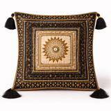 Hand Crafted Cushion Cover – Black | 16"x16" | Poly Cotton | Embroidered Medallion Design