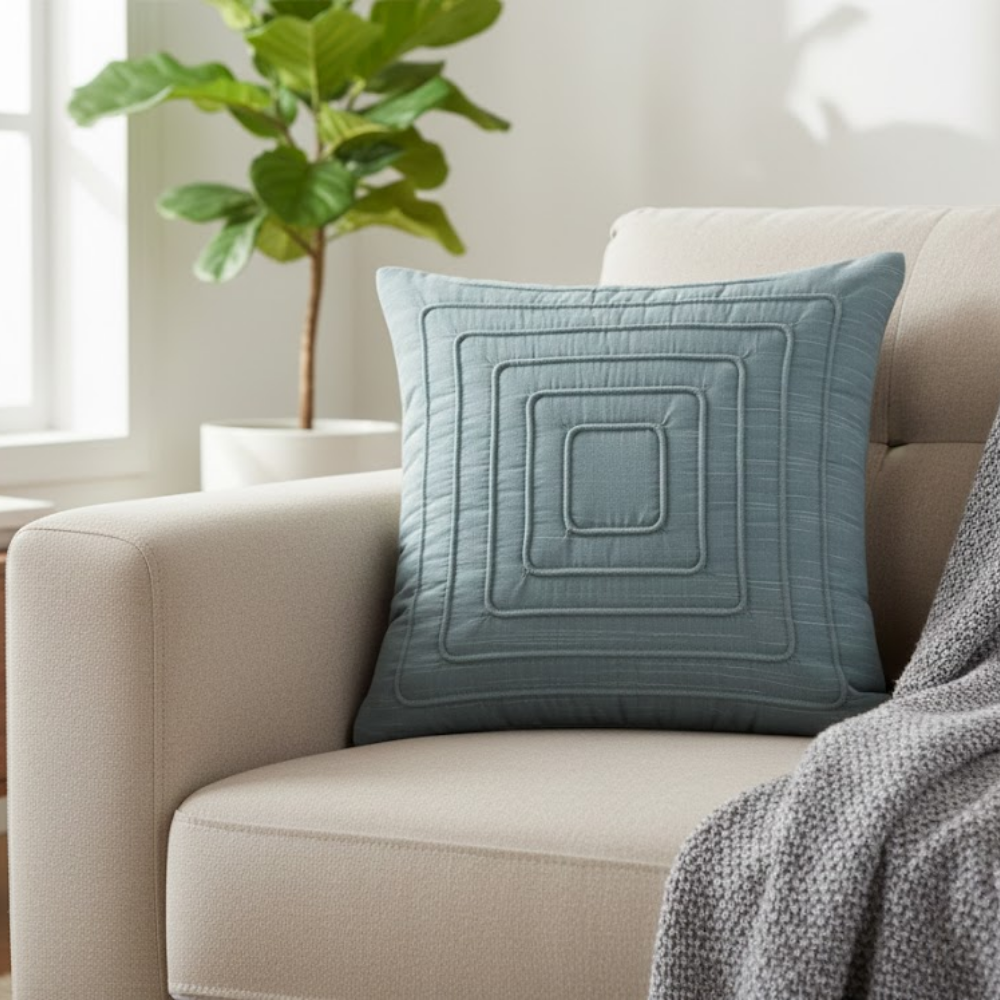 Fabric-Crafted Silver Cushion Cover – 16"x16" | Modern Layered Geometric Texture | Premium Poly Cotton |