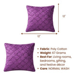 Fabric Crafted Cushion Cover – Purple | 12"x12" | Poly Cotton Fabric | Elegant Crinkle Texture Design