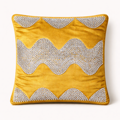 Hand-Crafted Cushion Cover – Gold Silver | 16"x16" | Poly Chenille-Cotton | Luxury Festive Accent