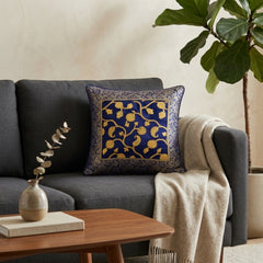Fabric Crafted Cushion Cover – Navy Blue | 12"x12" | Poly Cotton | Traditional Border Design