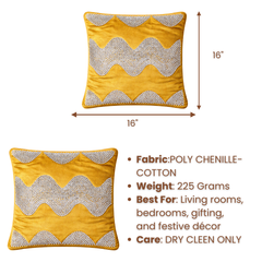 Hand-Crafted Cushion Cover – Gold Silver | 16"x16" | Poly Chenille-Cotton | Luxury Festive Accent