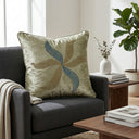 Hand Crafted Cushion Cover – Green | 16"x16" | Poly Chenille-Cotton Fabric | Elegant Embroidered Leaf Design