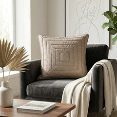 Fabric Crafted Cushion Cover – Beige | 16"x16" | Poly Cotton | Modern Textured Square Design