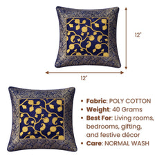 Fabric Crafted Cushion Cover – Navy Blue | 12"x12" | Poly Cotton | Traditional Border Design