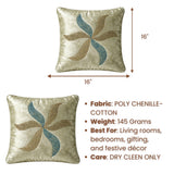 Hand Crafted Cushion Cover – Green | 16"x16" | Poly Chenille-Cotton Fabric | Elegant Embroidered Leaf Design